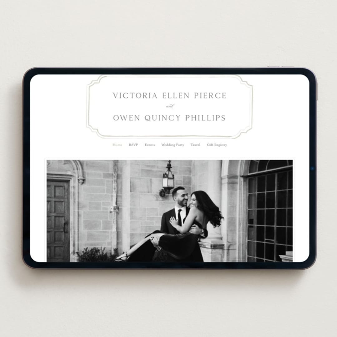 "Wistful" - Wedding Website in Mist by Everett Paper Goods - Desktop Design