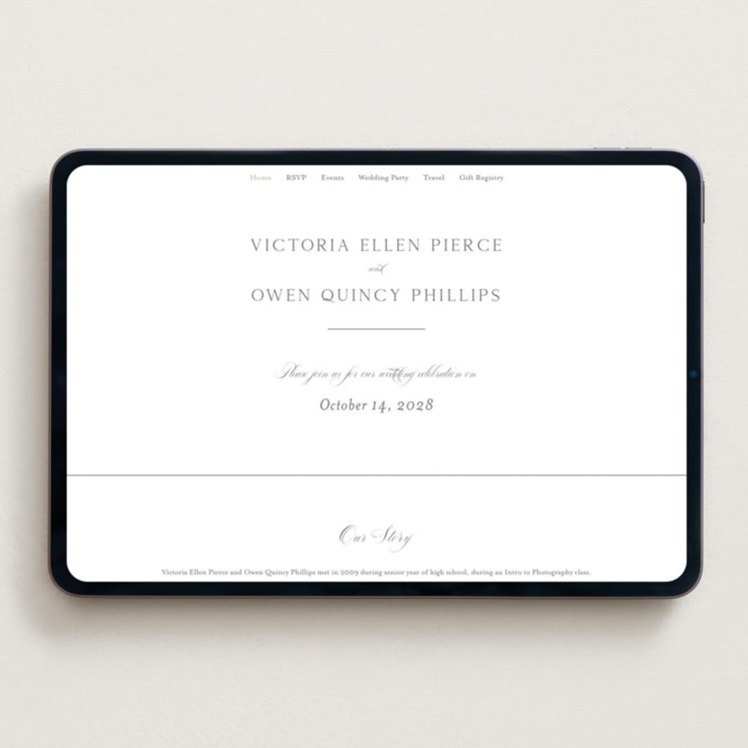 "Wistful" - Wedding Website in Mist by Everett Paper Goods - Desktop Design