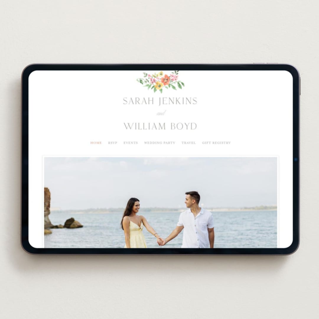"Chelsea" - Wedding Website in Hibibscus by Everett Paper Goods - Desktop Design
