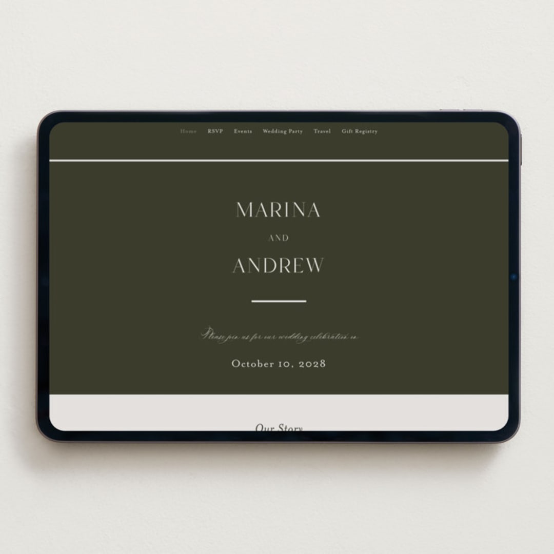 "refined" - Wedding Website in Deep Olive by Nicole Walsh - Desktop Design