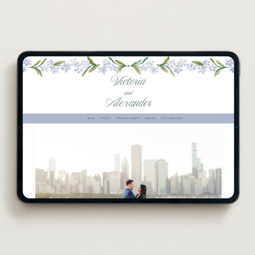 "Vintage Sketched" - Wedding Website in Wisteria by Jenna Holcomb - Desktop Design