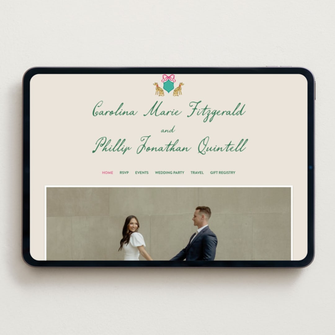 "Whimsical Hand Illustrated Crest" - Wedding Website in Peony by Jackie Crawford - Desktop Design