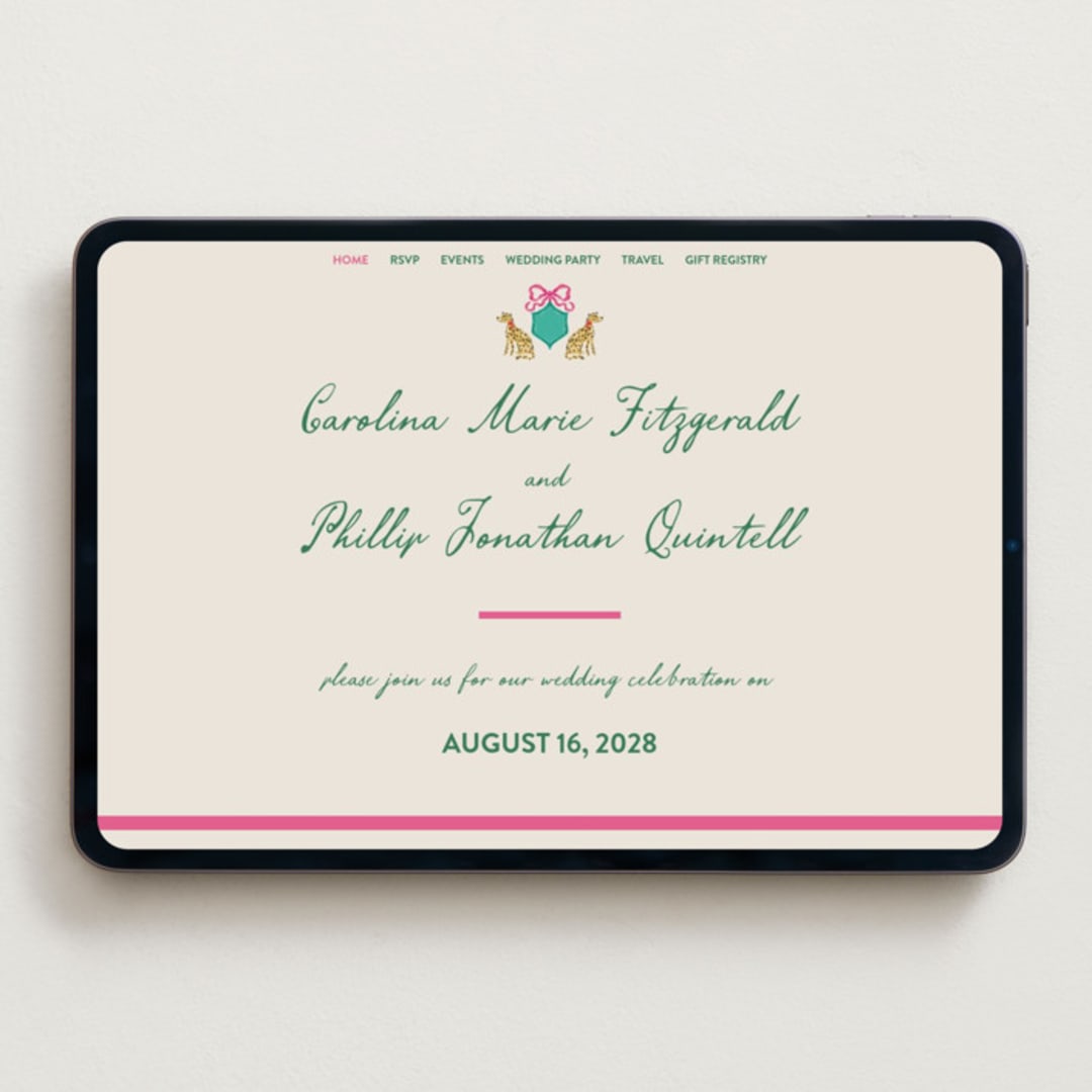 "Whimsical Hand Illustrated Crest" - Wedding Website in Peony by Jackie Crawford - Desktop Design