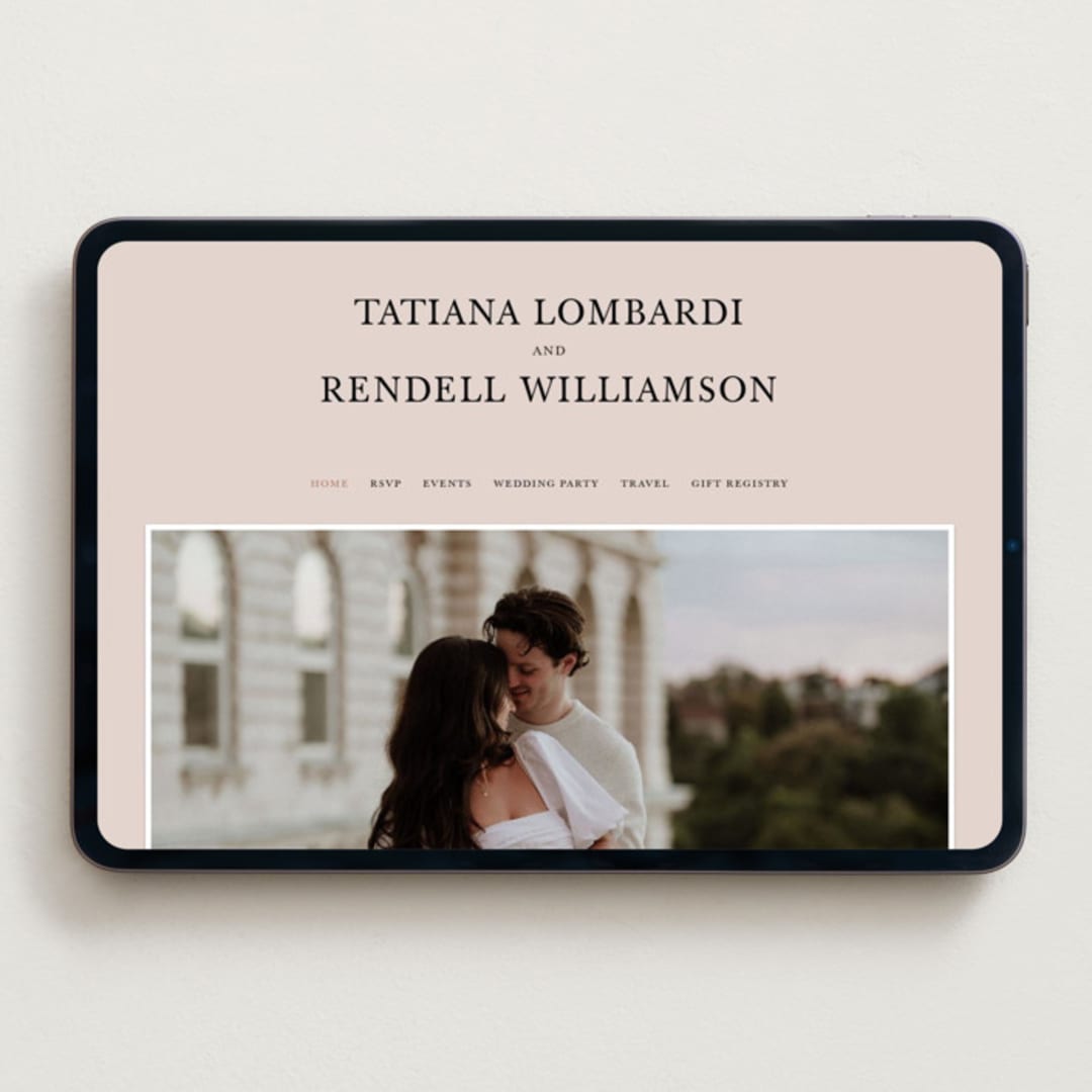 "Arch Monogram" - Wedding Website in Dusty Rose by Kelly Schmidt - Desktop Design