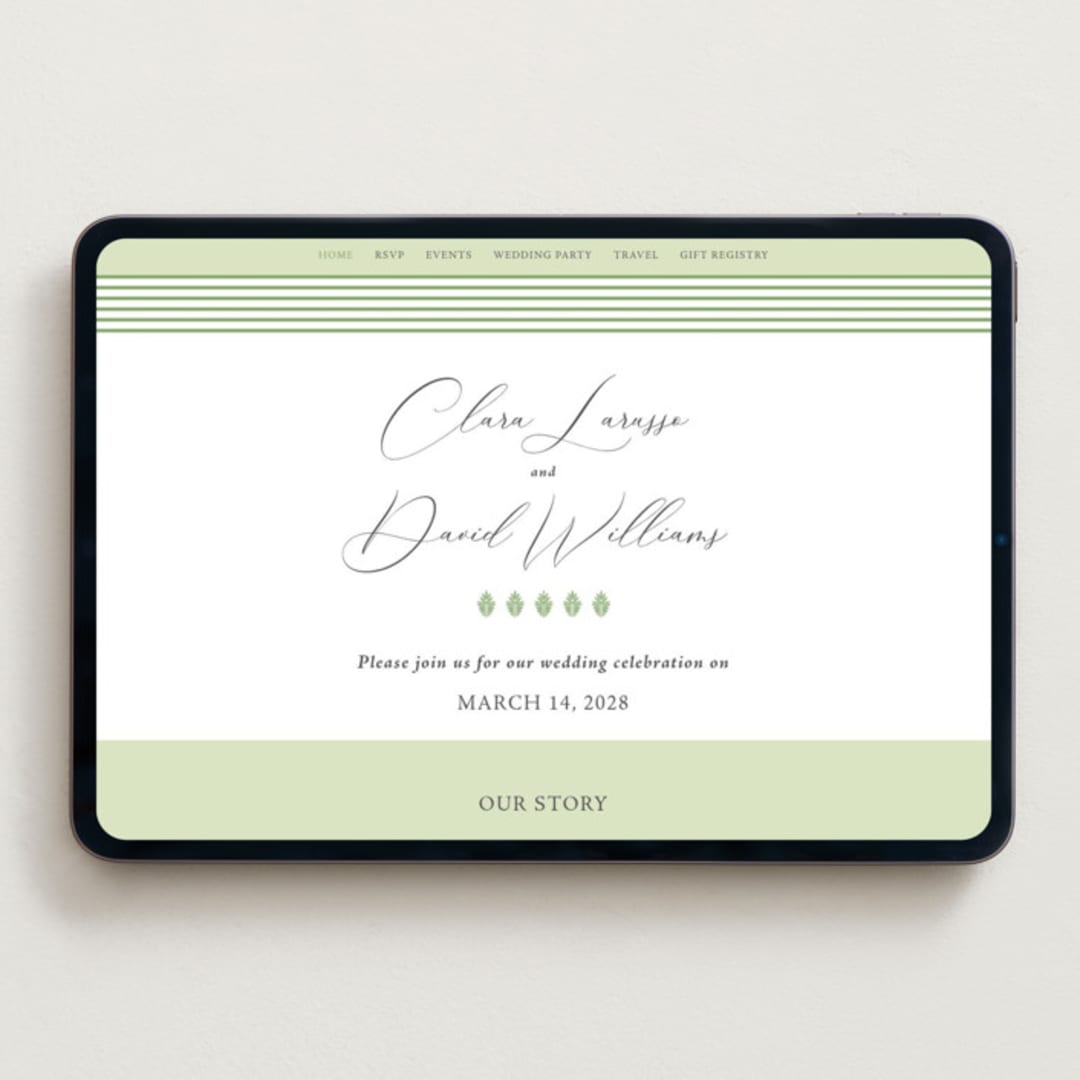 "Palm Monogram" - Wedding Website in Leaf by Olivia Raufman - Desktop Design