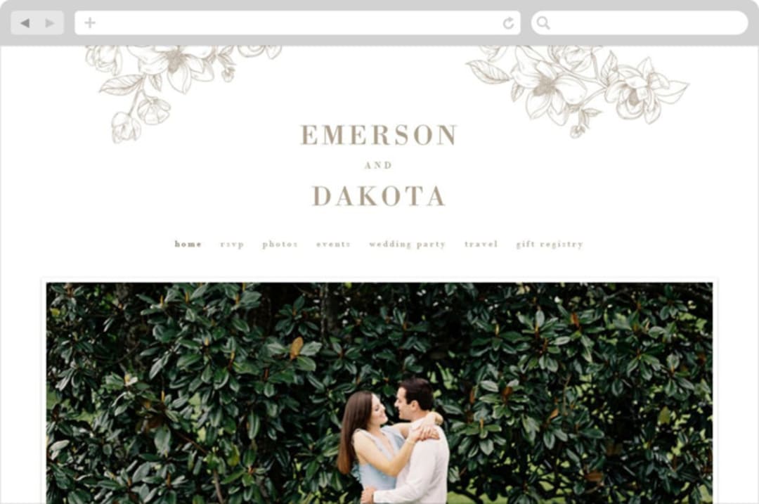 "Floral Ampersand Monogram" - Wedding Website in Toffee by Amanda Day - Desktop Design