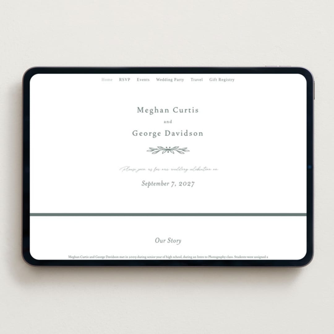 "Wreathed Monogram" - Wedding Website in Stone by Katherine Moynagh - Desktop Design