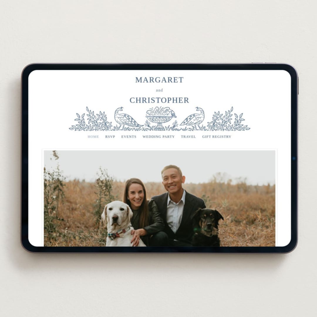"Whimsical Woodland" - Wedding Website in Indigo by Paper Sun Studio - Desktop Design