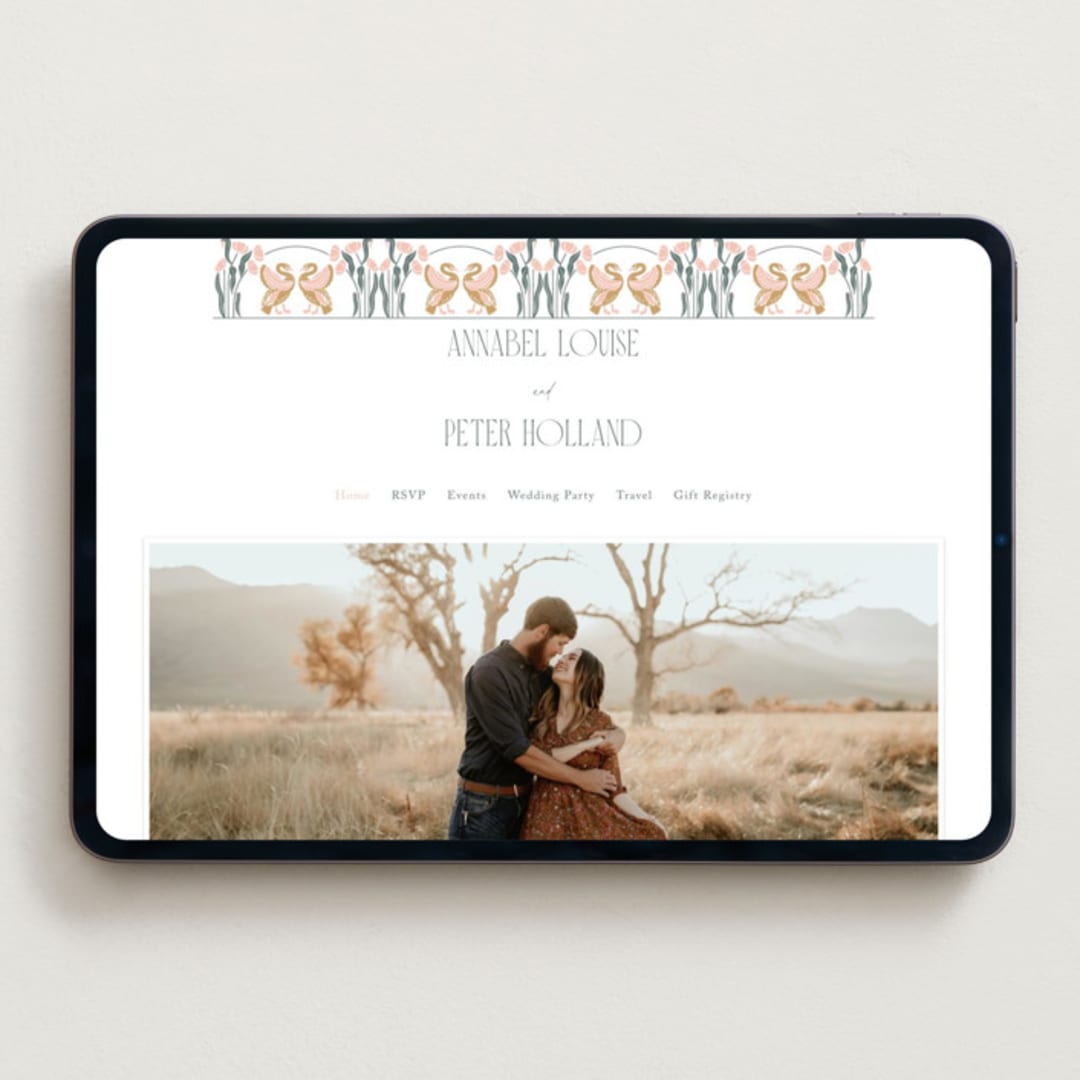 "Nouveau Swans" - Wedding Website in Nouveau Swans by Olivia Raufman - Desktop Design