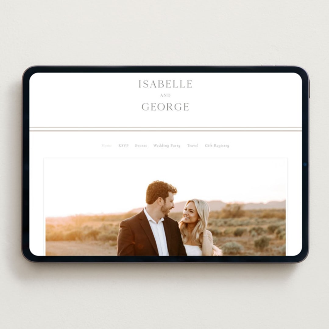 "Formal Serif" - Wedding Website in Dove Grey by Nicole Walsh - Desktop Design