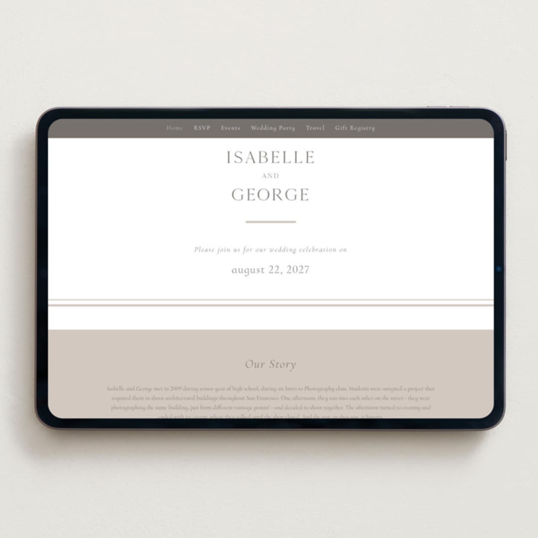 "Formal Serif" - Wedding Website in Dove Grey by Nicole Walsh - Desktop Design
