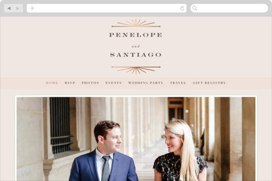 "Art Deco Border" - Wedding Website in Blush by Hooray Creative - Desktop Design