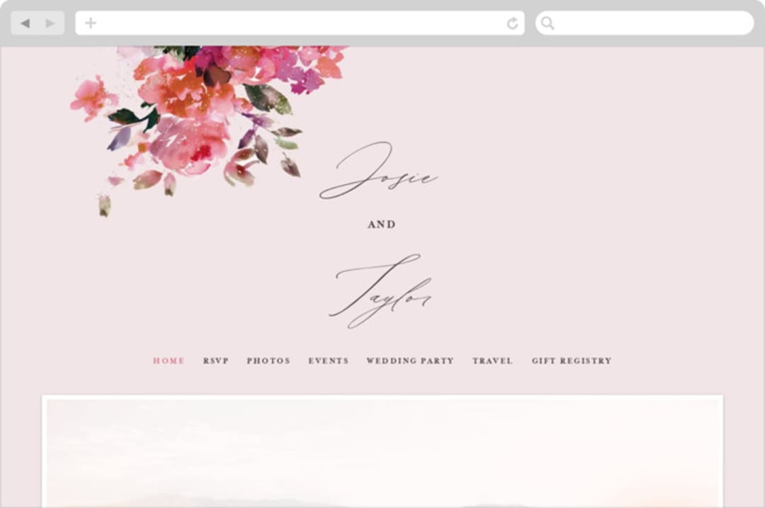"Blossoms" - Wedding Website in Blush by Lori Wemple - Desktop Design