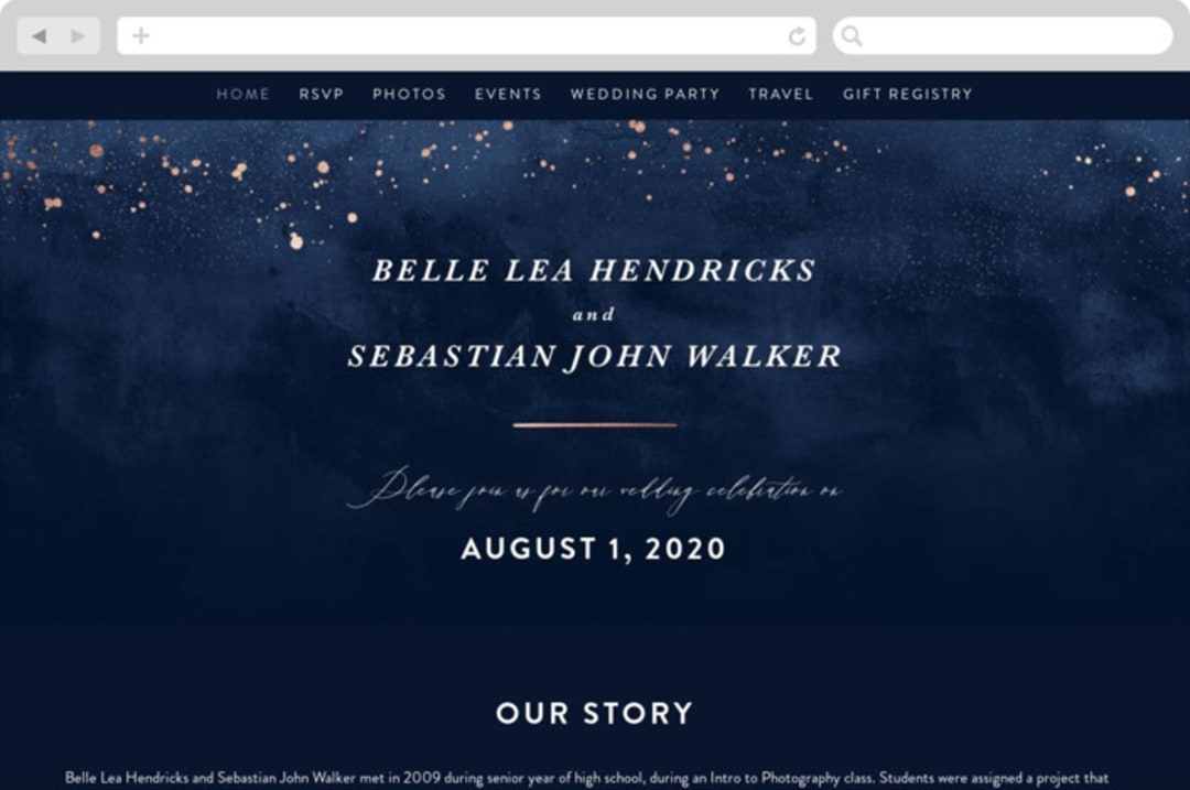 "Cosmos" - Wedding Website in Midnight by Hooray Creative - Desktop Design
