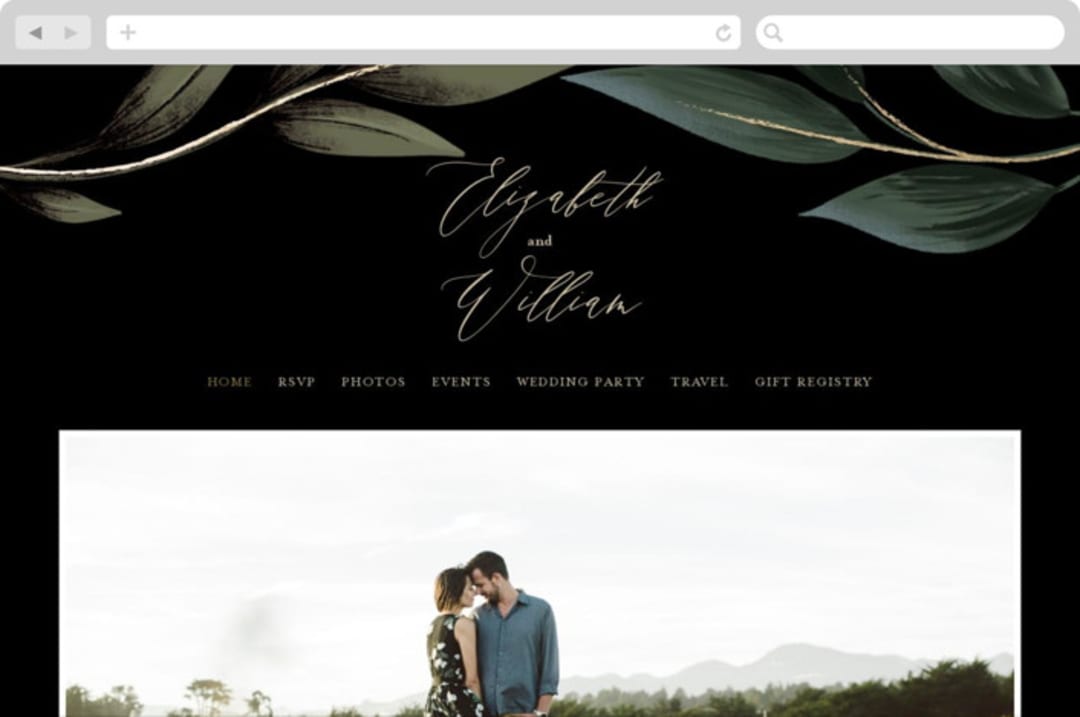 "Cascading Vine" - Wedding Website in Midnight by Susan Moyal - Desktop Design