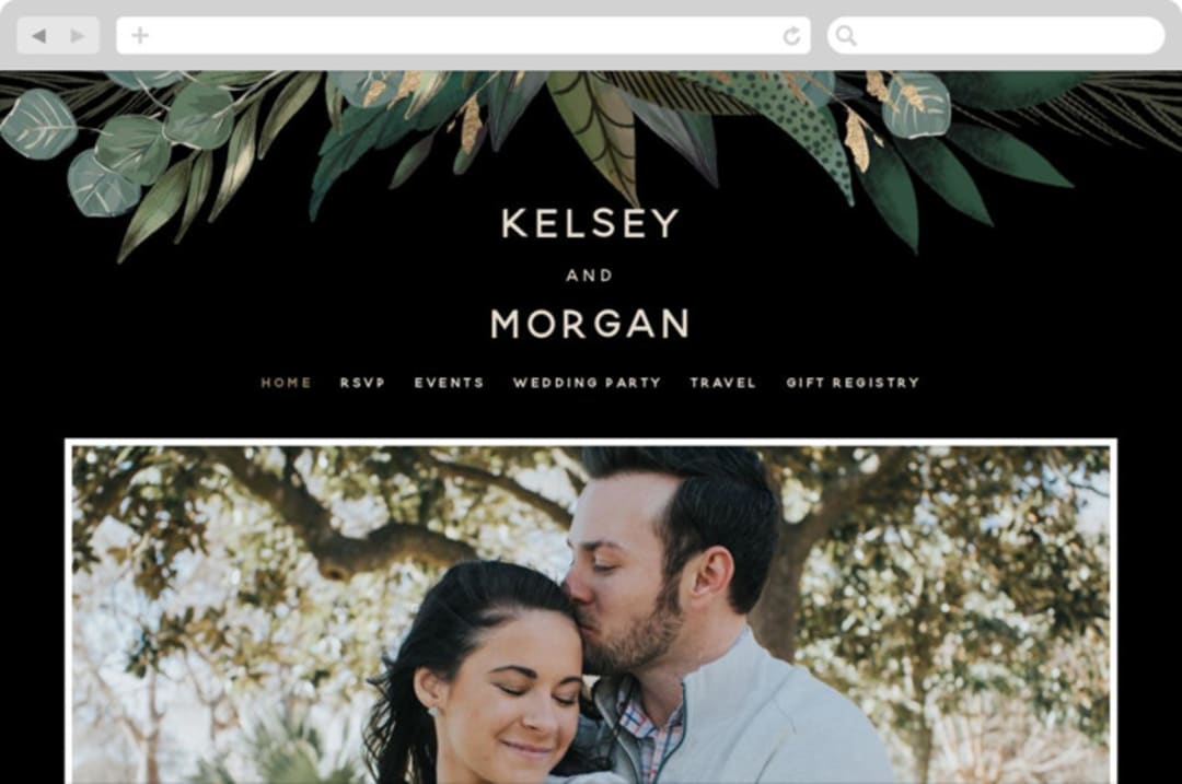 "Shades of Green" - Wedding Website in Midnight by Susan Moyal - Desktop Design