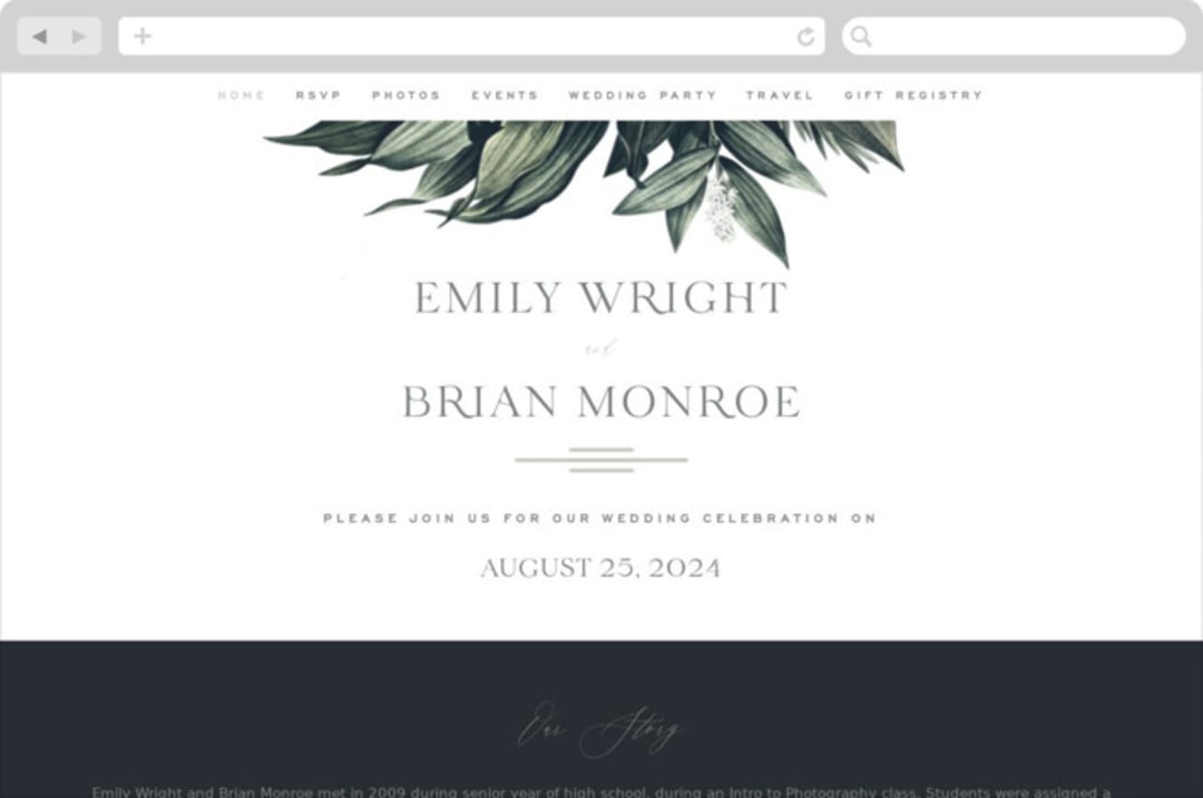 "Vintage Botanicals" - Wedding Website in Sage by GeekInk Design - Desktop Design