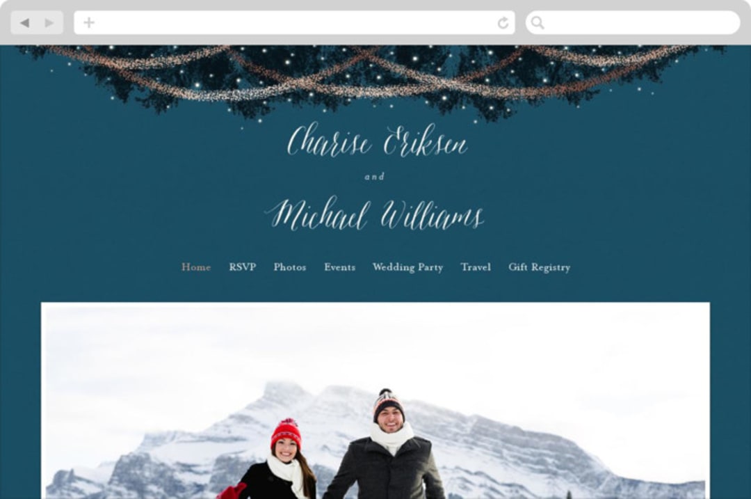 "Strands Of Lights" - Wedding Website in Navy by Hooray Creative - Desktop Design