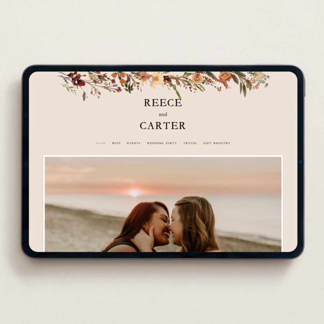 "Monogrammed Floral" - Wedding Website in Harvest by Susan Moyal - Desktop Design