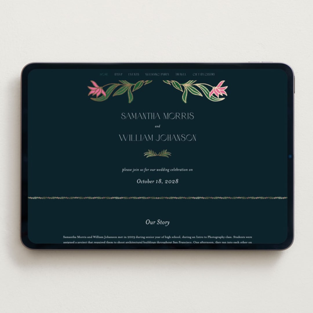 "Gilded Tapestry" - Wedding Website in Midnight Garden by Simona Camp - Desktop Design
