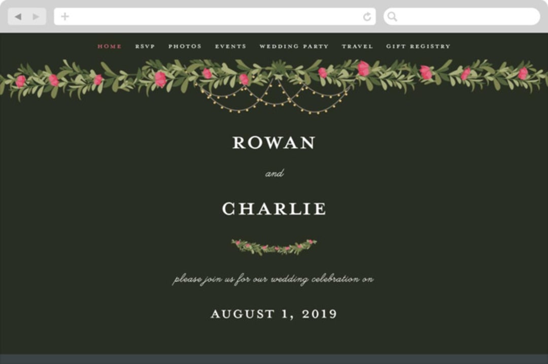 "Enchanted Forest" - Wedding Website in Amaranth by Susan Moyal - Desktop Design