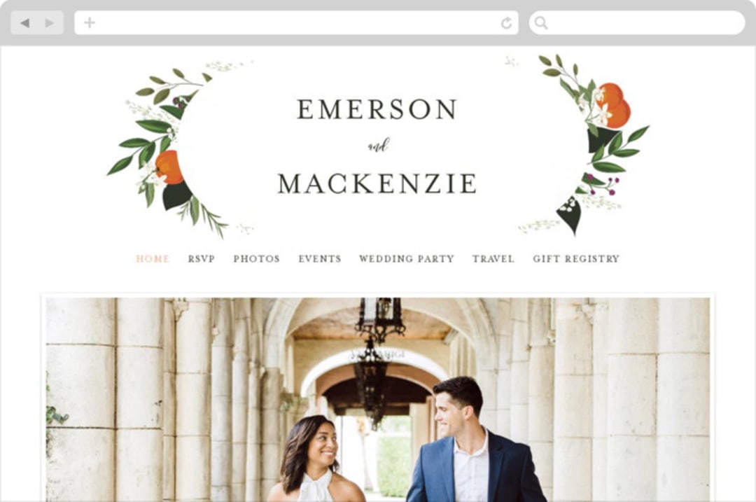 "Orange Blossoms" - Wedding Website in Pearl by Susan Moyal - Desktop Design