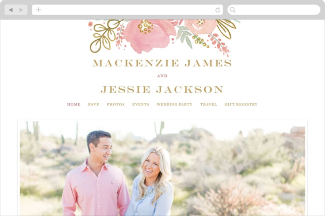 "Floral Vignette" - Wedding Website in Brass by Kristen Smith - Desktop Design