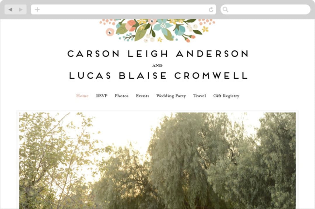 "Floral Ampersand" - Wedding Website in Sea Breeze by Jennifer Wick - Desktop Design