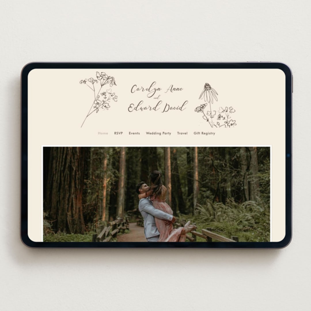 "Sketched Florals" - Wedding Website in Sandpaper by Baumbirdy - Desktop Design