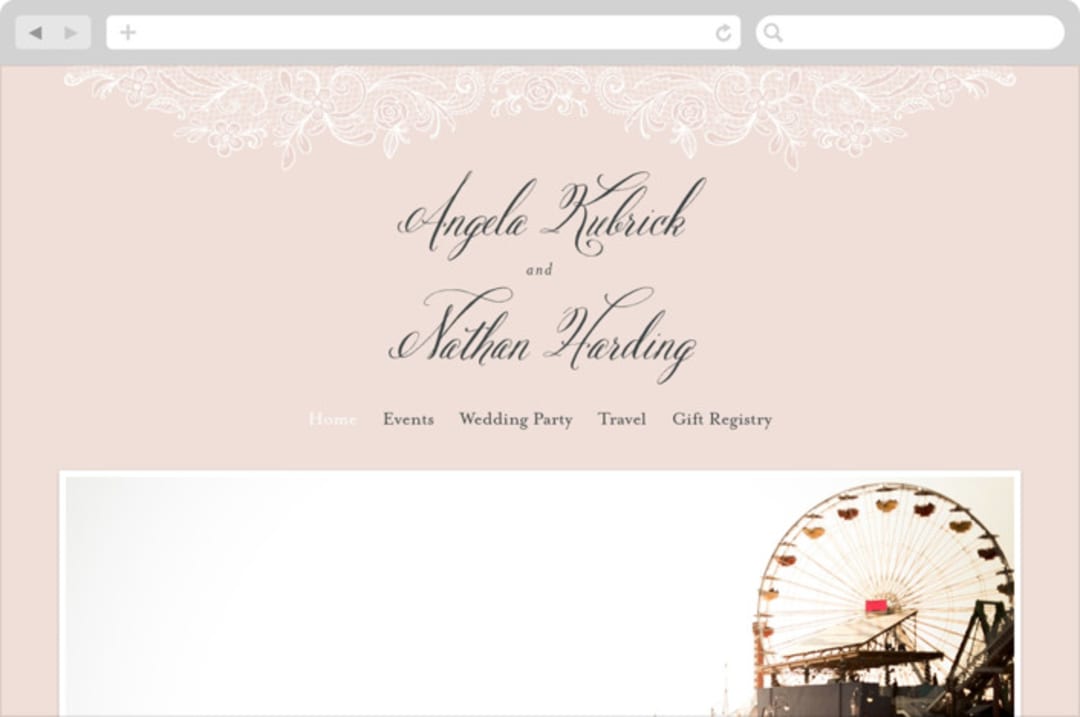 "Elegant Lace" - Wedding Website in Blush by Hooray Creative - Desktop Design