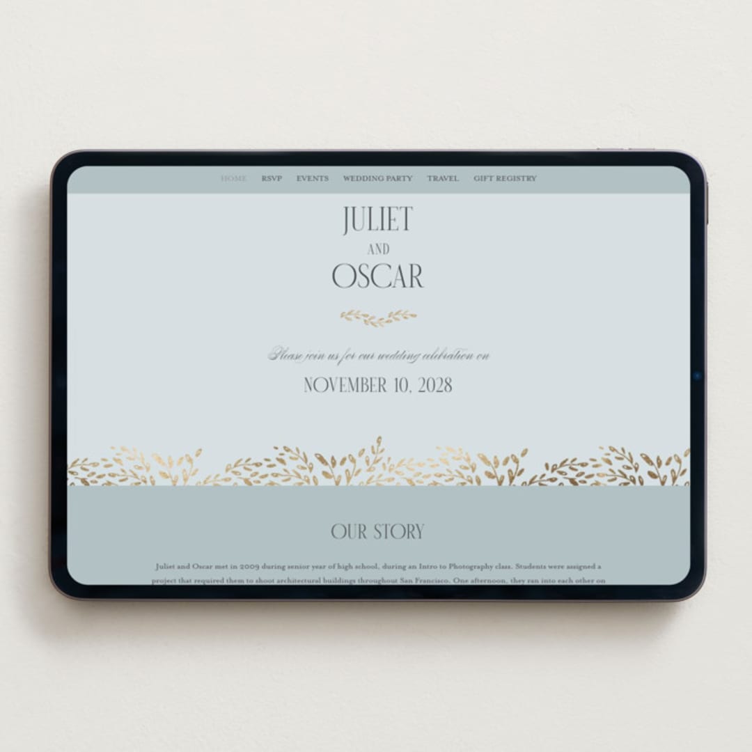 "Enchanted" - Wedding Website in Mist by Laura Hankins - Desktop Design