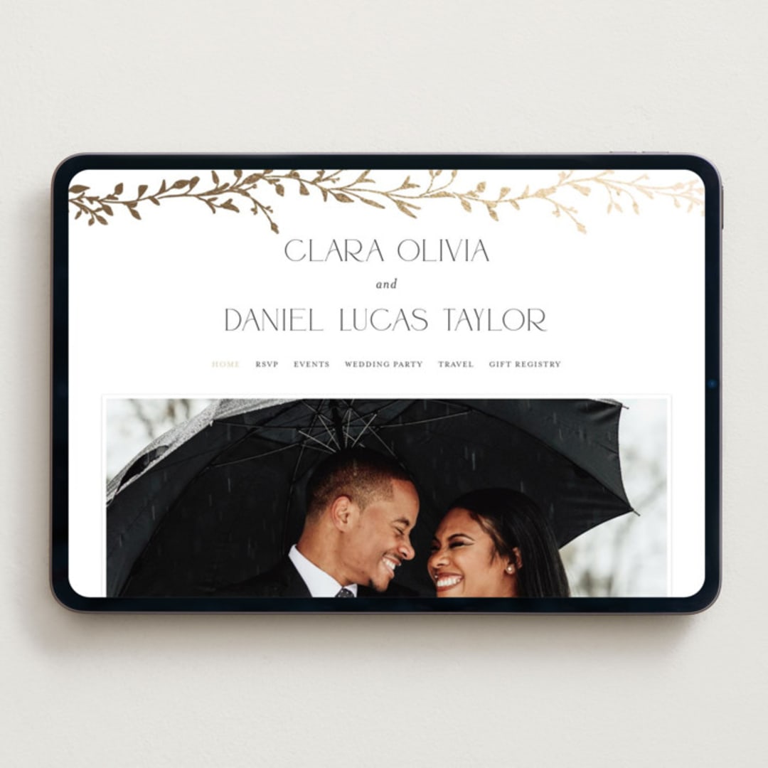 "Delicate Vine" - Wedding Website in Alabaster by Susan Moyal - Desktop Design
