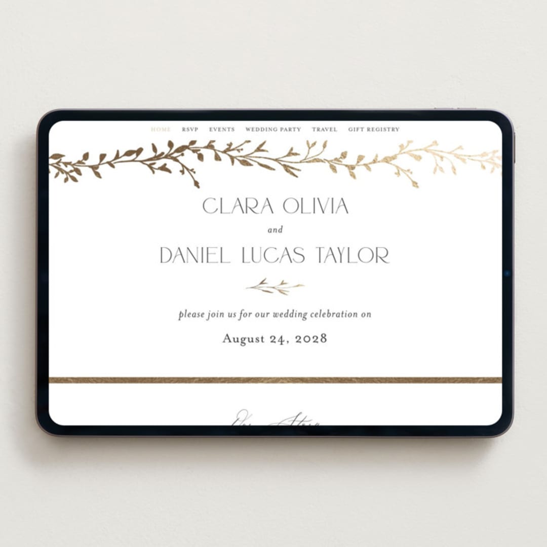 "Delicate Vine" - Wedding Website in Alabaster by Susan Moyal - Desktop Design