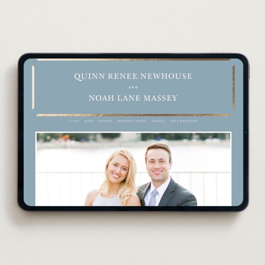 "Elegant bevel" - Wedding Website in Dusty Blue by Stacey Meacham - Desktop Design