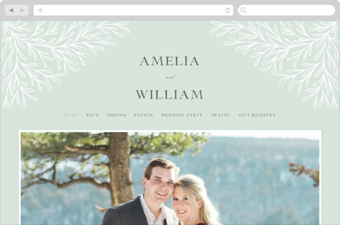 "Fairy Forest" - Wedding Website in Sage by Kristen Knechtel - Desktop Design