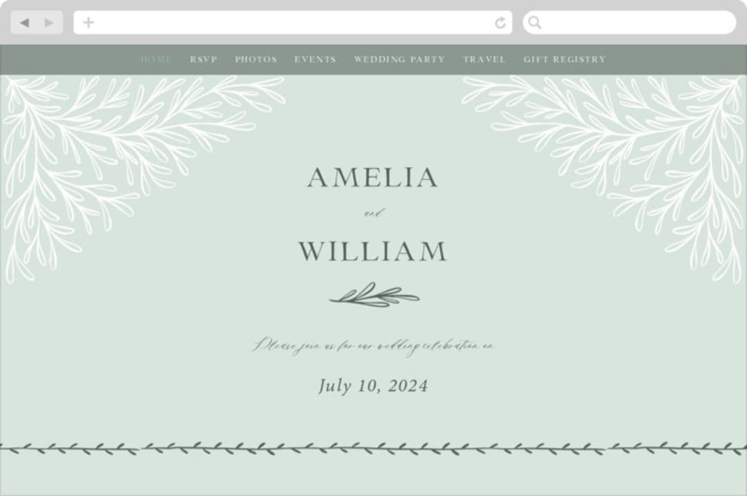 "Fairy Forest" - Wedding Website in Sage by Kristen Knechtel - Desktop Design