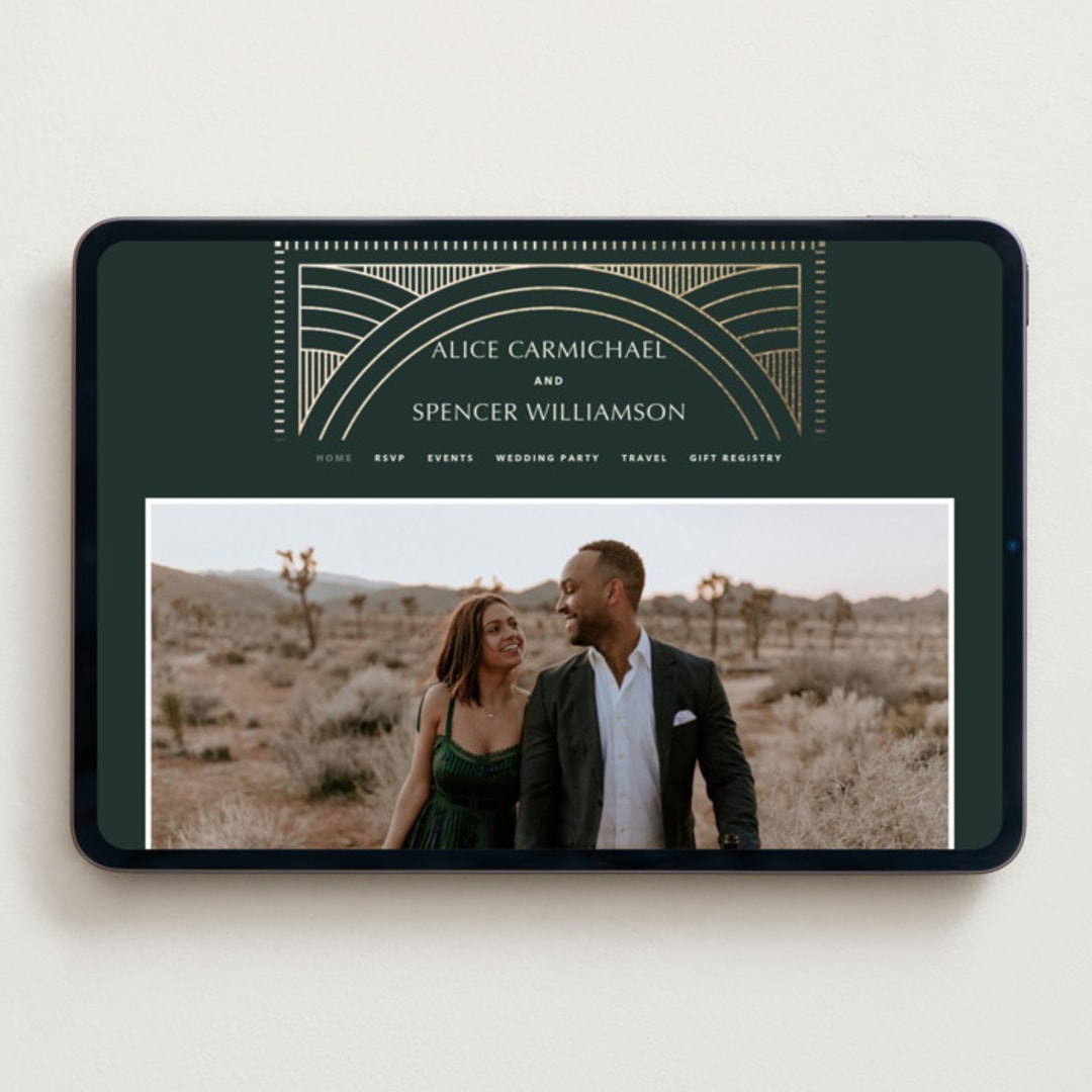 "deco arch" - Wedding Website in Fir by Kindred Fields - Desktop Design