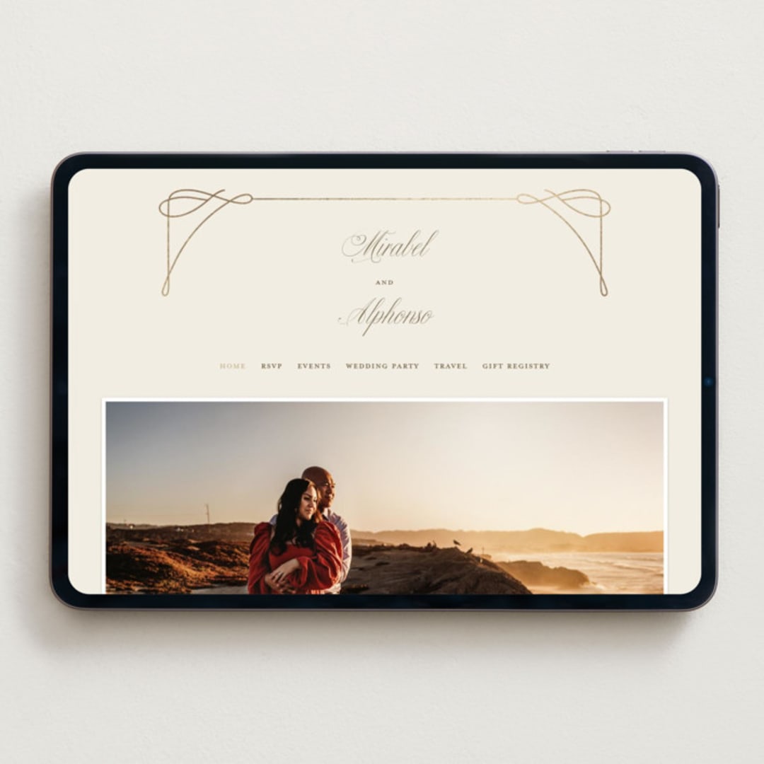 "Simple Art Nouveau" - Wedding Website in Cream by Katie Zimpel - Desktop Design