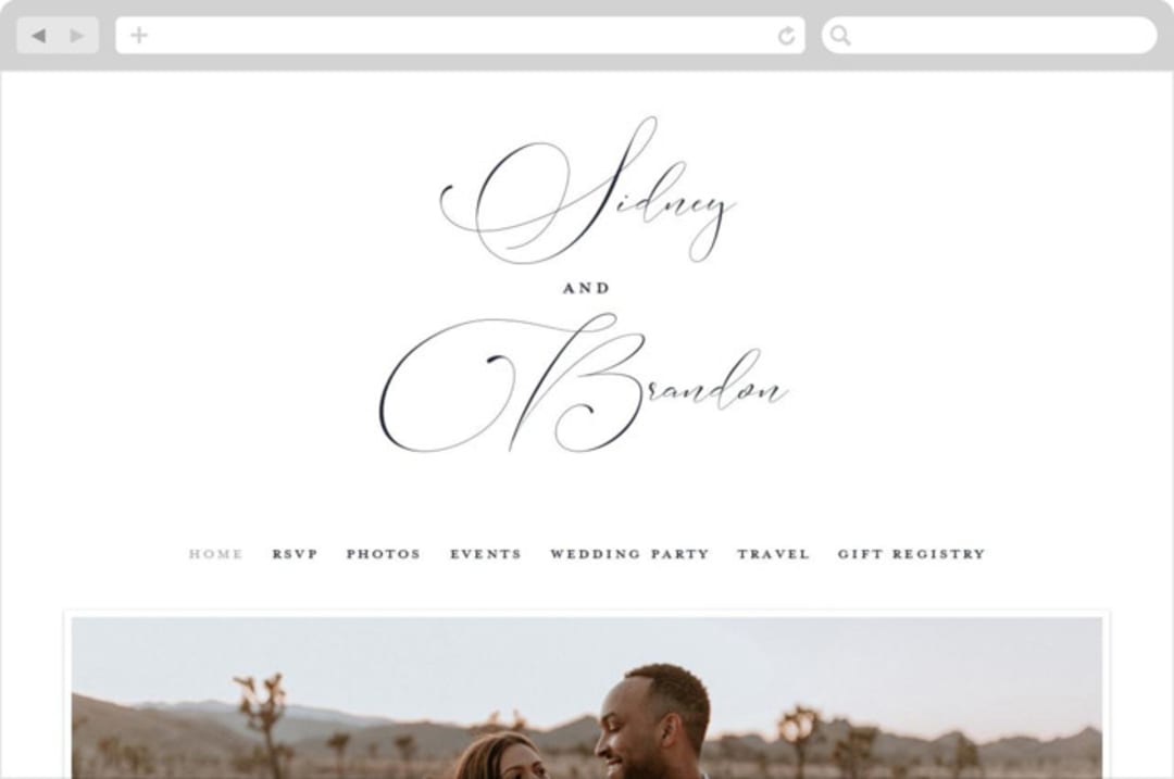 "Lightly Penned" - Wedding Website in Soft Black by Jessica Williams - Desktop Design