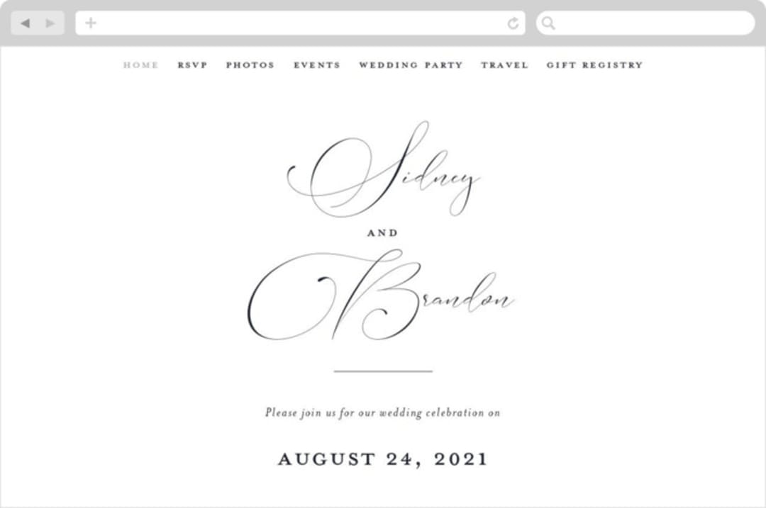"Lightly Penned" - Wedding Website in Soft Black by Jessica Williams - Desktop Design