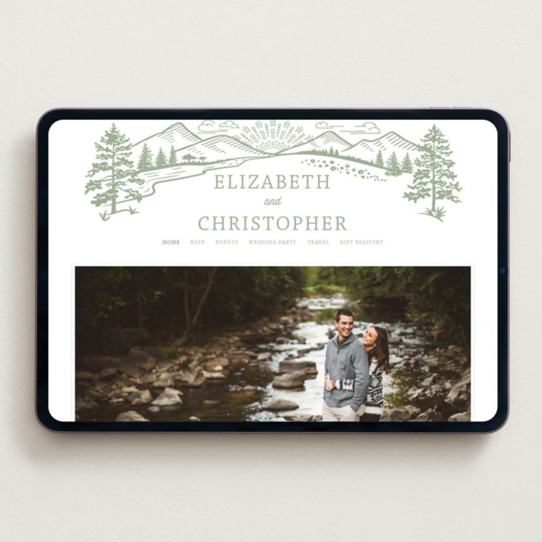 "On The Horizon" - Wedding Website in Moss by Paper Sun Studio - Desktop Design