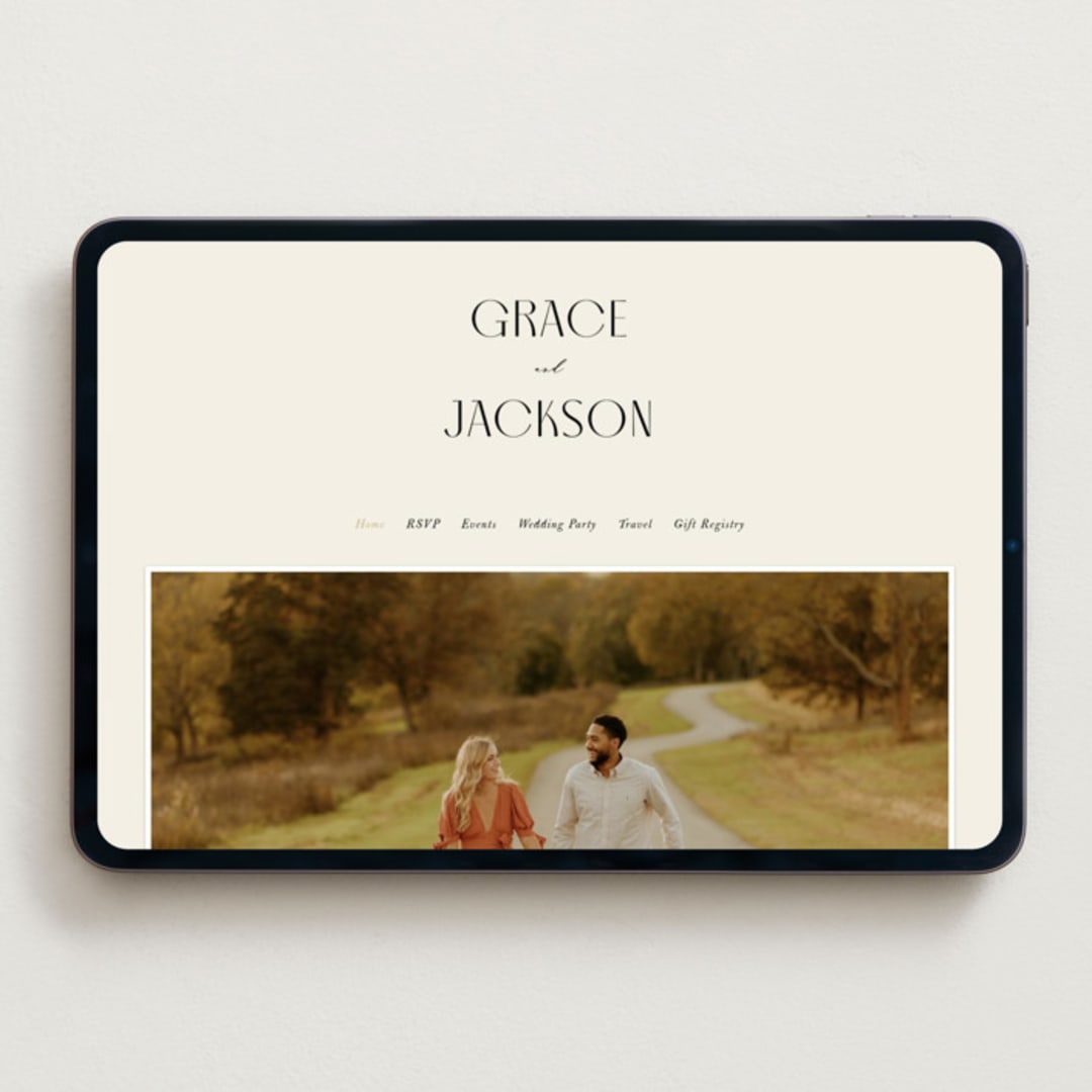 "Commonwealth" - Wedding Website in Ecru by That Girl Press - Desktop Design