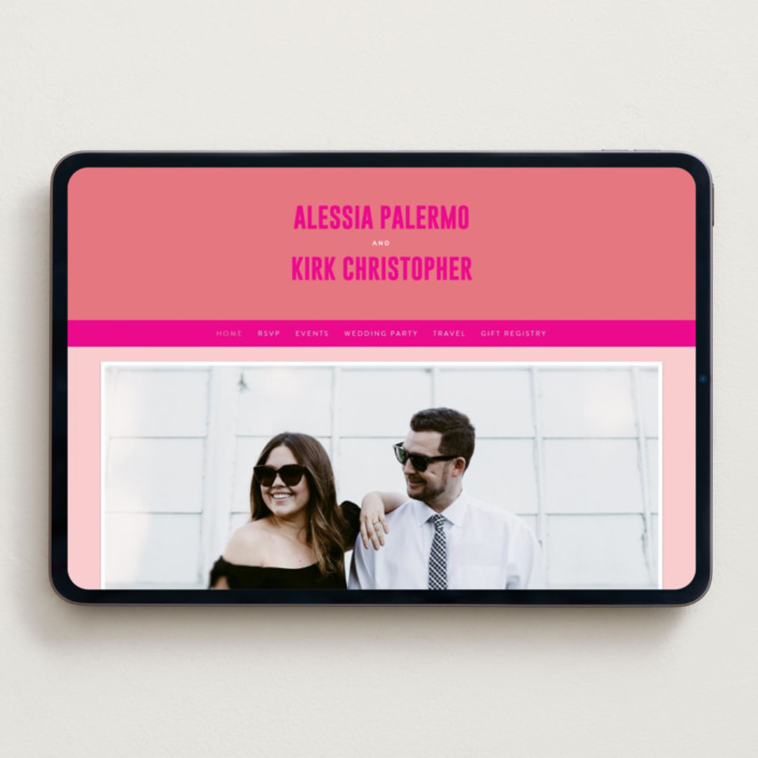 "Pop Romance" - Wedding Website in Fruit Punch by Ashley DeMeyere - Desktop Design