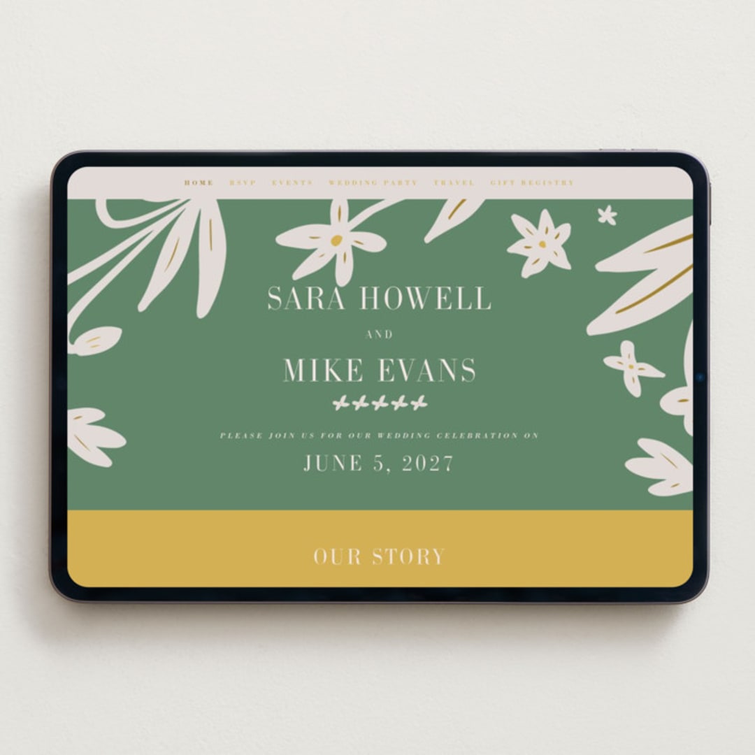 "Friendly Flowers" - Wedding Website in Emerald by Ani Somi - Desktop Design