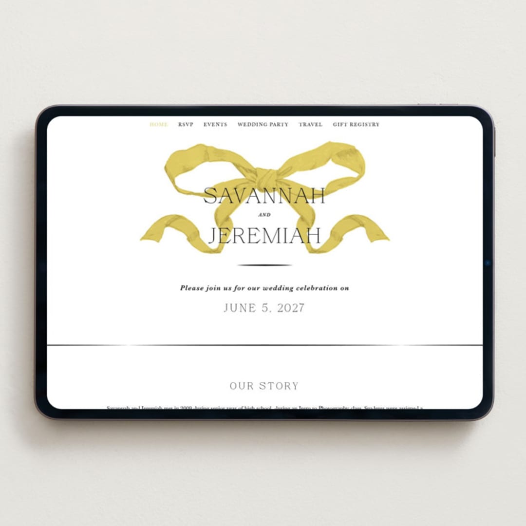 "Antique Ribbon" - Wedding Website in Citrine by Olivia Kanaley Inman - Desktop Design