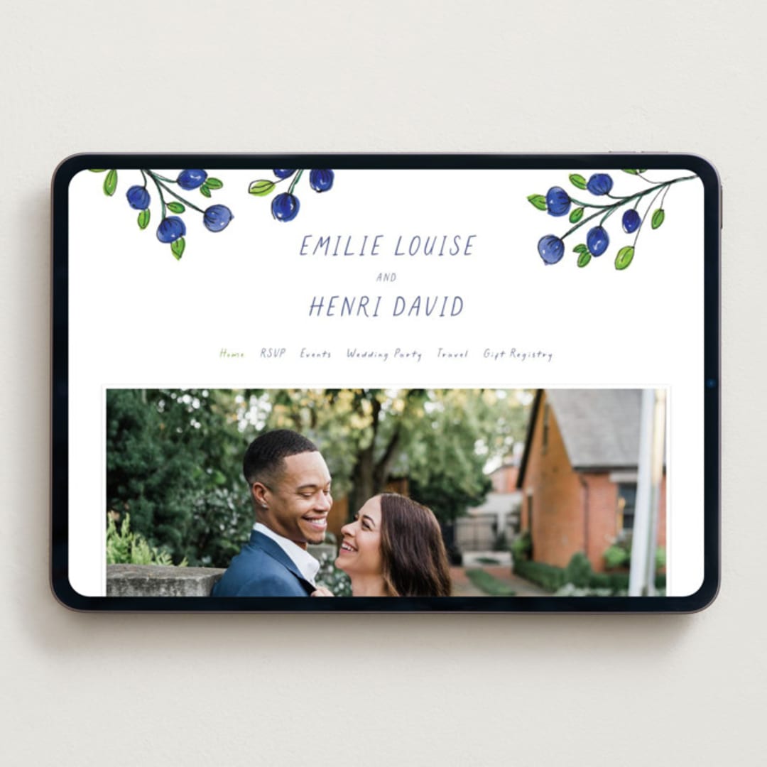 "Blue Bells" - Wedding Website in Cornflower by Mere Paper - Desktop Design