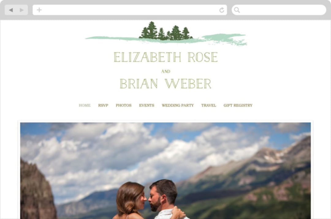 "Mountain View" - Wedding Website in Pine Green by Ariel Rutland - Desktop Design