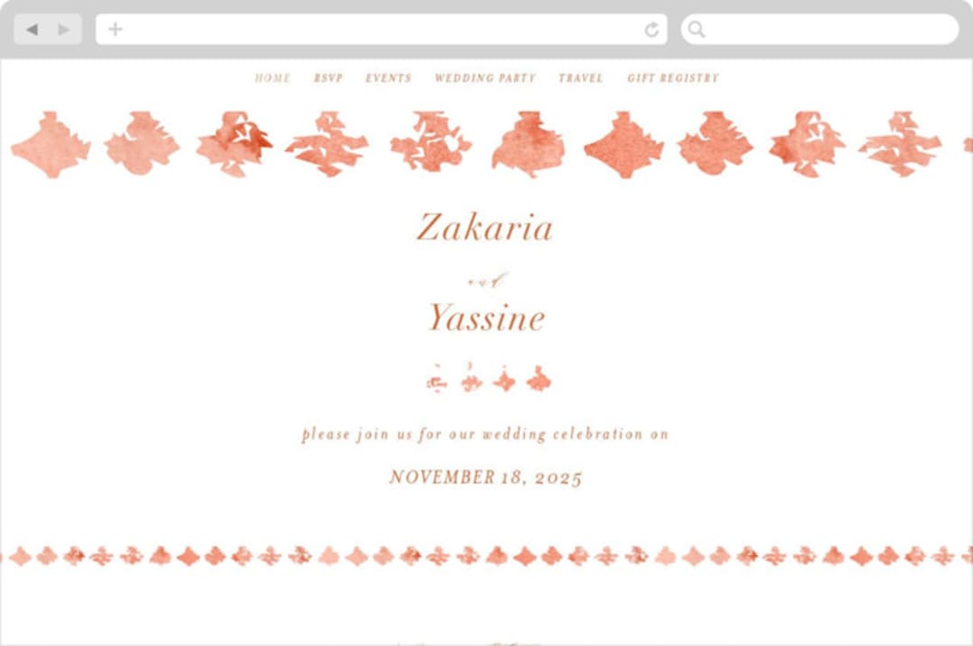 "Moroccan Jewel" - Wedding Website in Sepia Sunset by Zhay Smith - Desktop Design