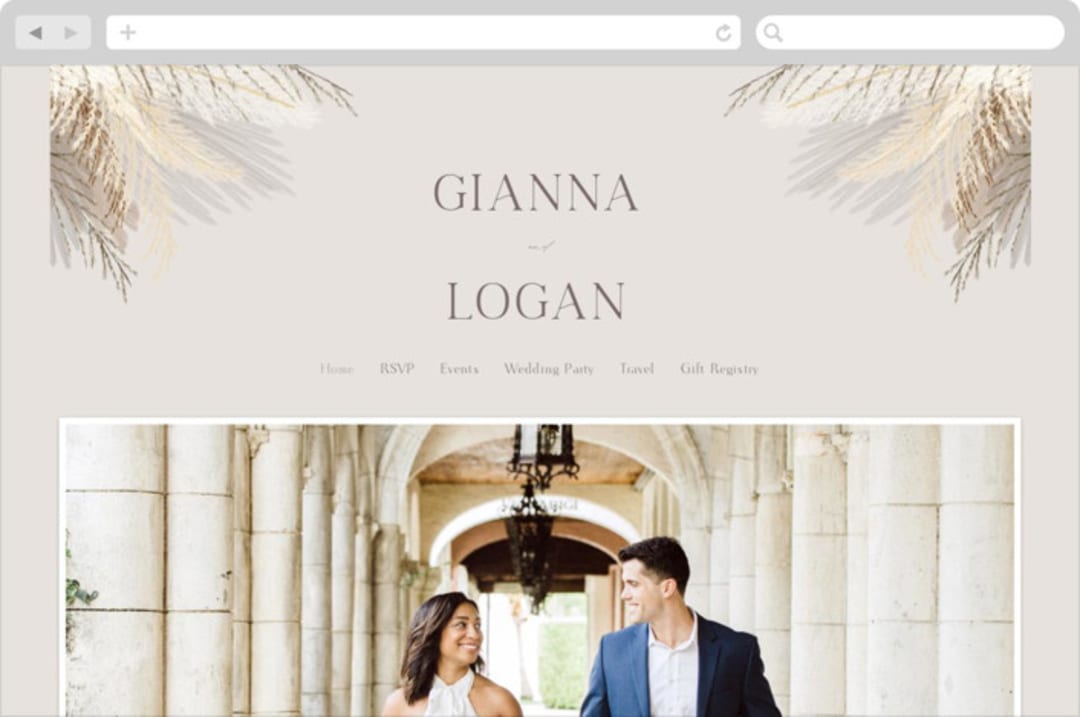 "Pampas & Palms" - Wedding Website in Ash by Kaydi Bishop - Desktop Design