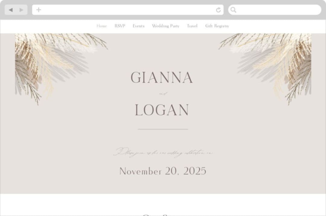 "Pampas & Palms" - Wedding Website in Ash by Kaydi Bishop - Desktop Design